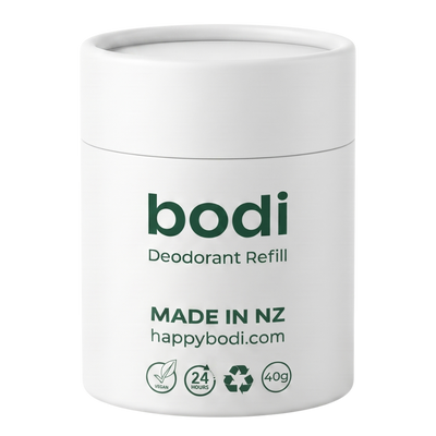 A compostable bodi refill pod, ready to slot into the case