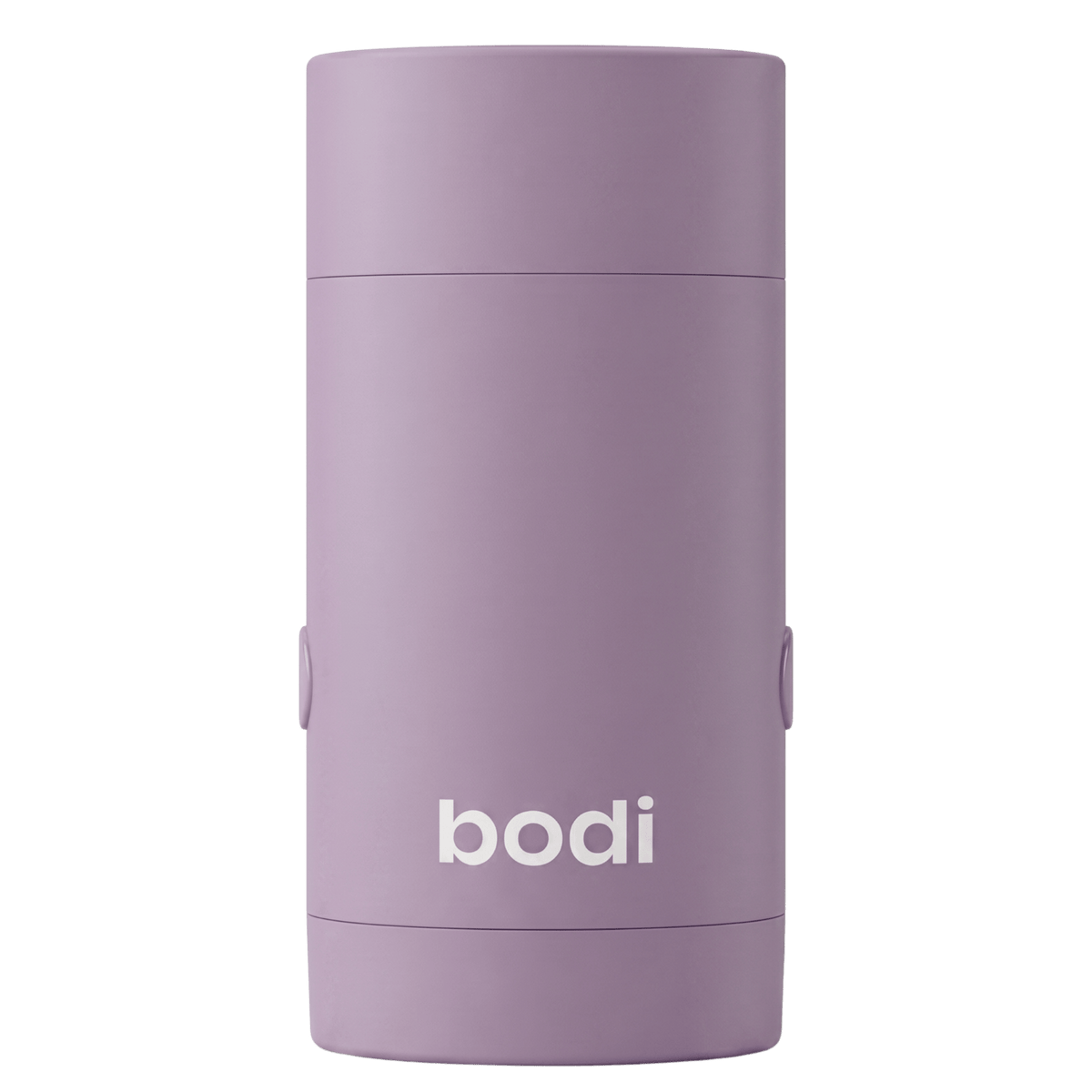 bodi refillable deodorant case in purple, closed, front view on a dark green background